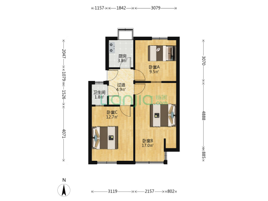河南工业大学家属院（陇海西路） 3室0厅1卫 61平方