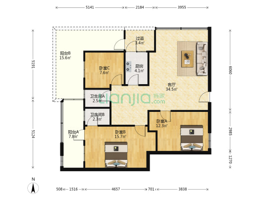 温泉楼 3室1厅2卫 96平方