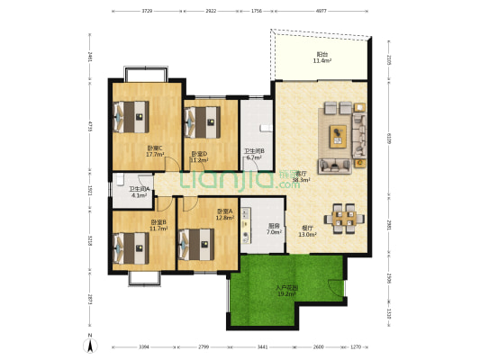卧龙山庄 4室2厅2卫 165平方