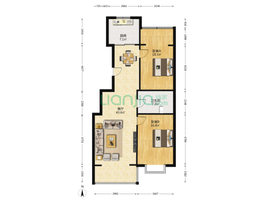 蓝馨花园B区 2室1厅1卫 118平方