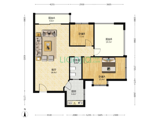 尚景家园 2室1厅1卫 96平方