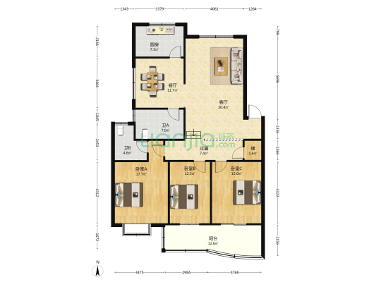 锦江苑 3室2厅2卫 148平方