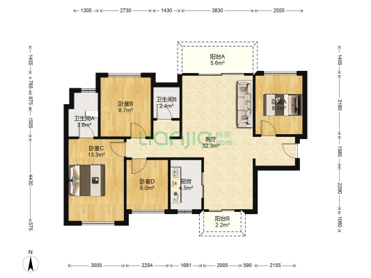 万科金域滨江 4室1厅2卫 120平方