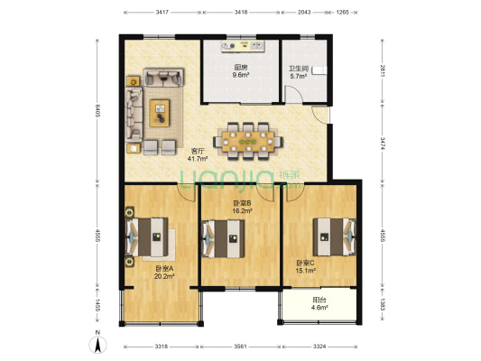 梅林春苑 3室1厅1卫 143平方