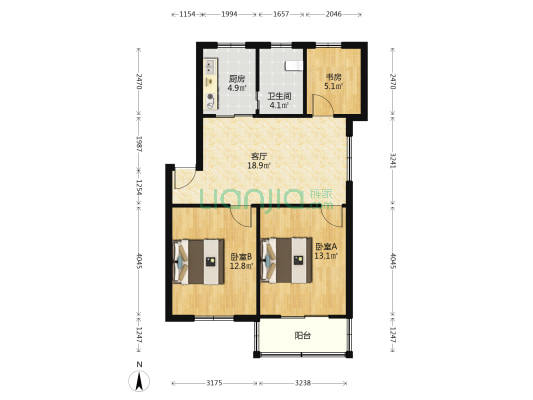 流虹新村 3室1厅1卫 76平方