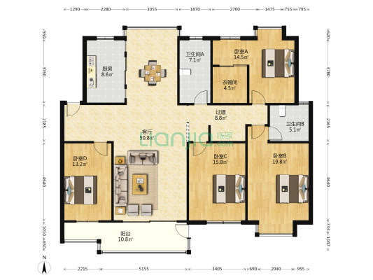 怡景湾长江新城二期 4室1厅2卫 183平方