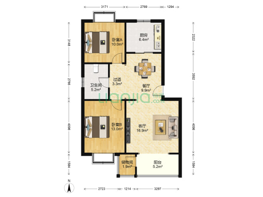 怡美家园 2室2厅1卫 88平方