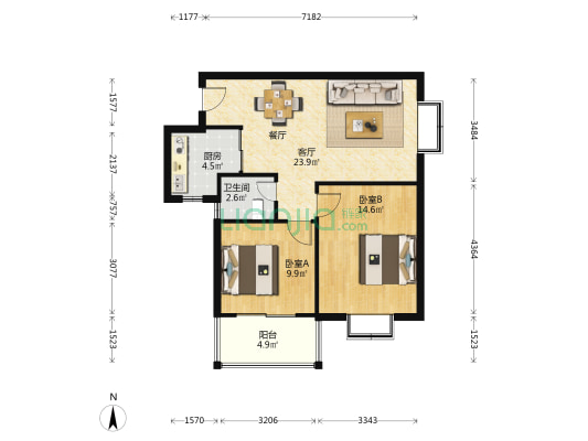 幸福家园 2室1厅1卫 82平方