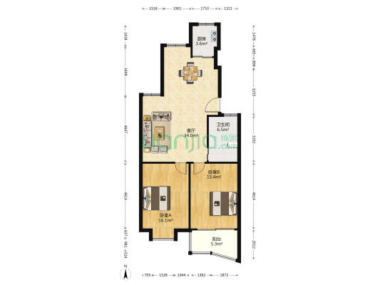 卧云西苑 2室1厅1卫 95平方