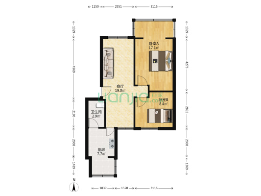 交通大学家属院 2室1厅1卫 66平方