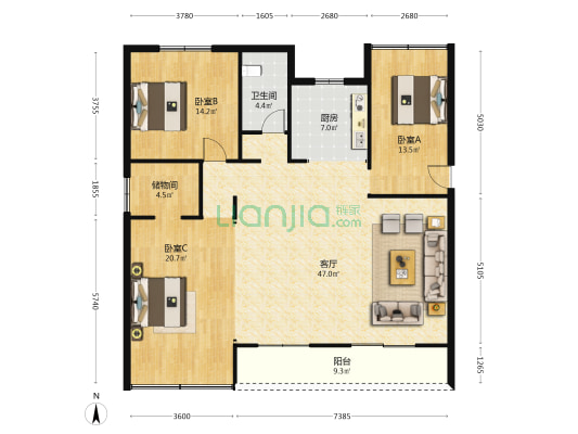 宝龙城市广场(嘉定) 3室1厅1卫 162平方