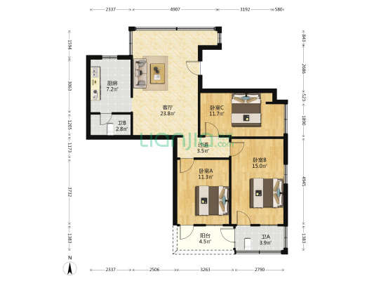城门西路散盘 3室1厅2卫 98平方