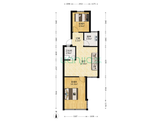 江滨新村 2室1厅1卫 62平方