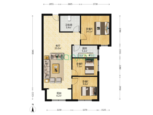 东林家园正规全阳小三居，房本在手，看房有钥匙-户型图