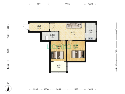 龙凤苑宿舍 2室1厅1卫 57平方