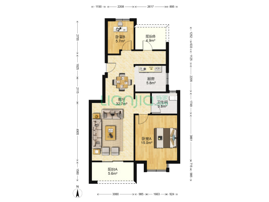金地悦峰居 2室1厅1卫 85平方
