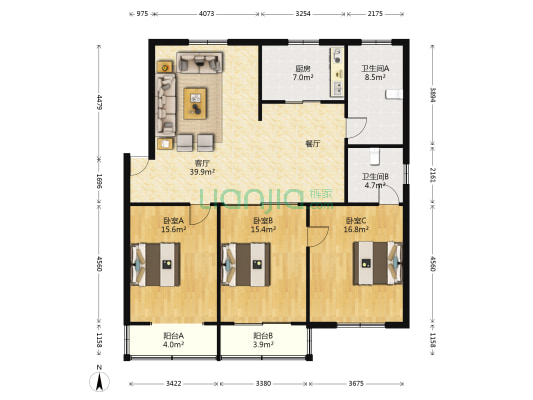 城中苑 3室1厅2卫 124平方