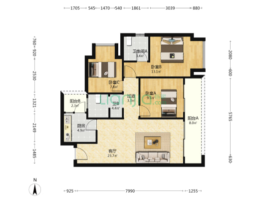 北京城建龙樾生态城樾秋府 3室1厅2卫 96平方