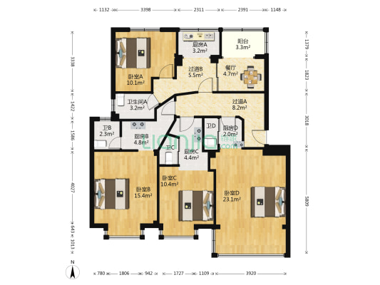 东方城香梅家园南区 4室1厅4卫 119平方