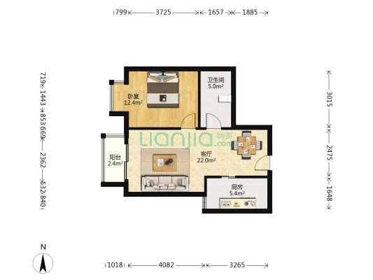 远雄大观 1室1厅1卫 65平方
