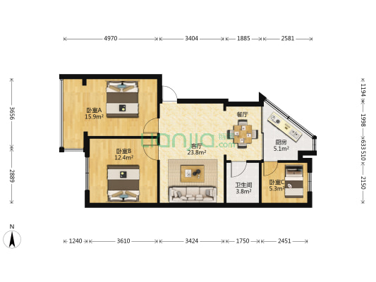 云南内燃机厂生活区 3室1厅1卫 75平方