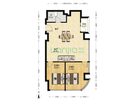 莱普敦中心 2室1厅1卫 104平方