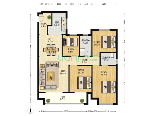 华地·奥体公元 4室2厅2卫 145平方
