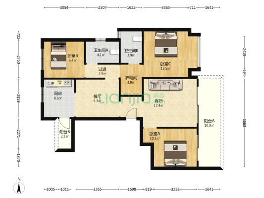 幸福桥TOD幸福拾光 3室2厅2卫 125平方