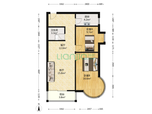 鸿盛凯旋门 弧形落地窗 房本满二-户型图
