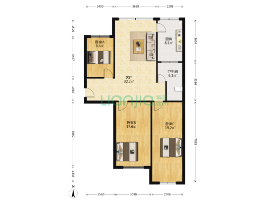 亚细亚楼 3室1厅1卫 110平方