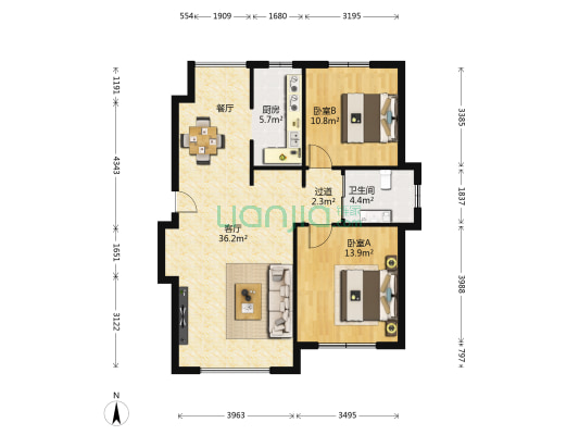 长鹭晶品逸林 2室1厅1卫 96平方