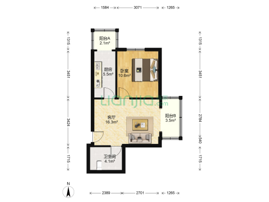 建材城东二里 1室1厅1卫 53平方