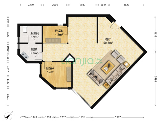 国企大厦 2室1厅1卫 83平方