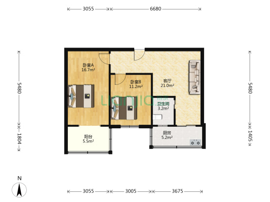 省化研东小区 2室1厅1卫 68平方