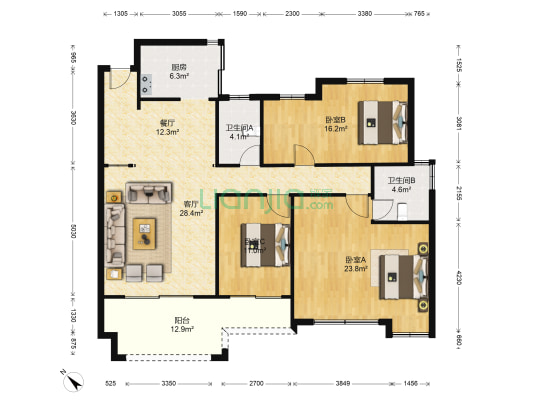 金月湾 3室2厅2卫 143平方