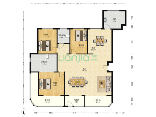 梦溪园 3室2厅2卫 200平方
