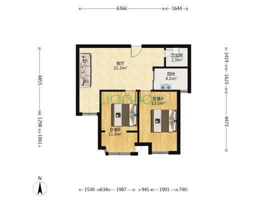 霞镜新城四区 2室1厅1卫 65平方