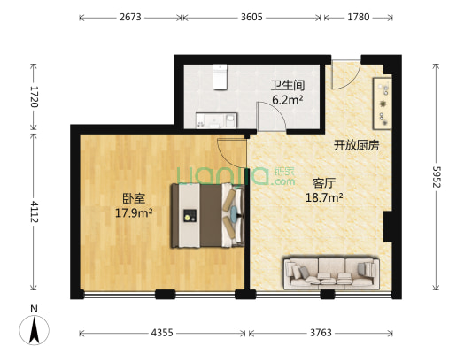 禾嘉国际酒店式公寓 1室1厅1卫 59平方