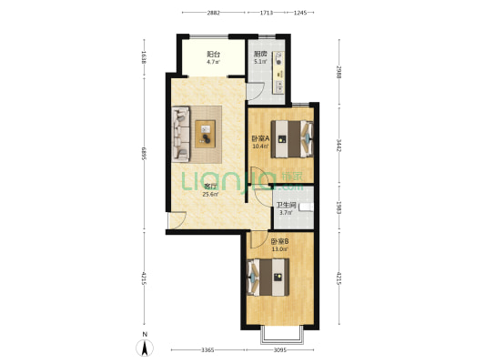 南北通透，采光好，维护的很好，拎包入住-户型图