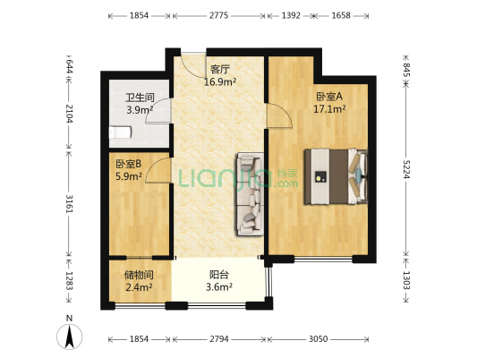 达仁悦城 2室1厅1卫 67平方