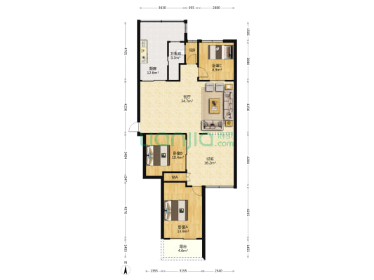 凤祥小区 3室1厅1卫 116平方