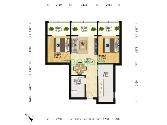 洗面桥街15号 2室1厅1卫 74平方