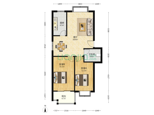 波尔多花园 2室1厅1卫 89平方