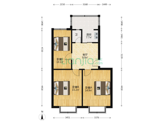 斯大林大街2号 3室1厅1卫 77平方