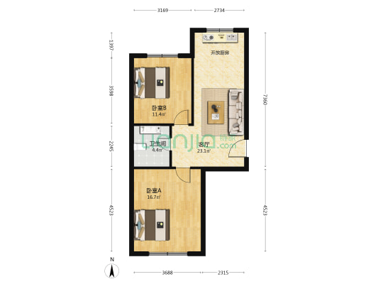 新胜园小区四期A区 2室1厅1卫 75平方