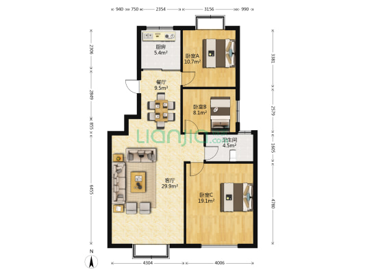 旭日府邸 3室2厅1卫 107平方