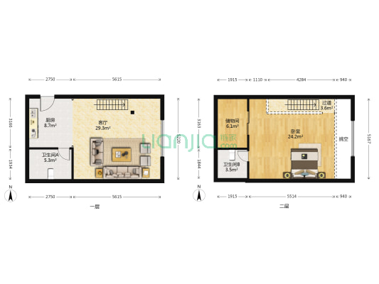 星品大厦 1室1厅2卫 65平方