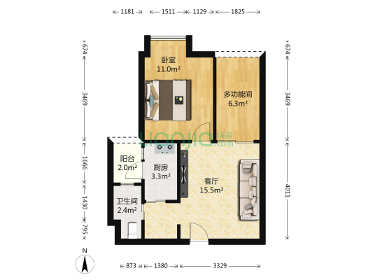 尚东阳光 2室1厅1卫 52平方