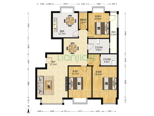 德馨苑 3室1厅2卫 141平方