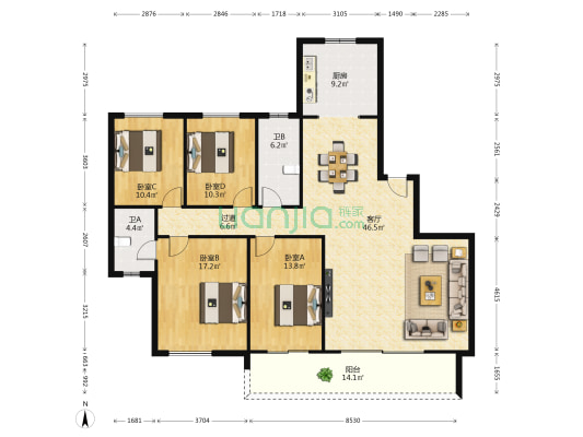 中国铁建洋湖垸 4室1厅2卫 176平方